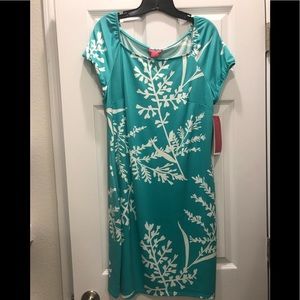 NWT Sunny Leigh SS Dress Turquoise/White Large